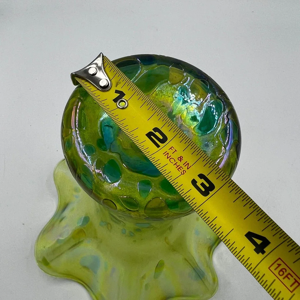 Glass Eye Studio Iridescent Hand Blown Art Glass Ruffle‎ Vase Green Blue